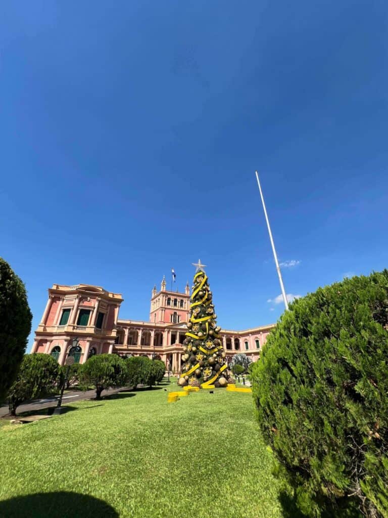 Castle palace in Paraguay blue sky and green grass